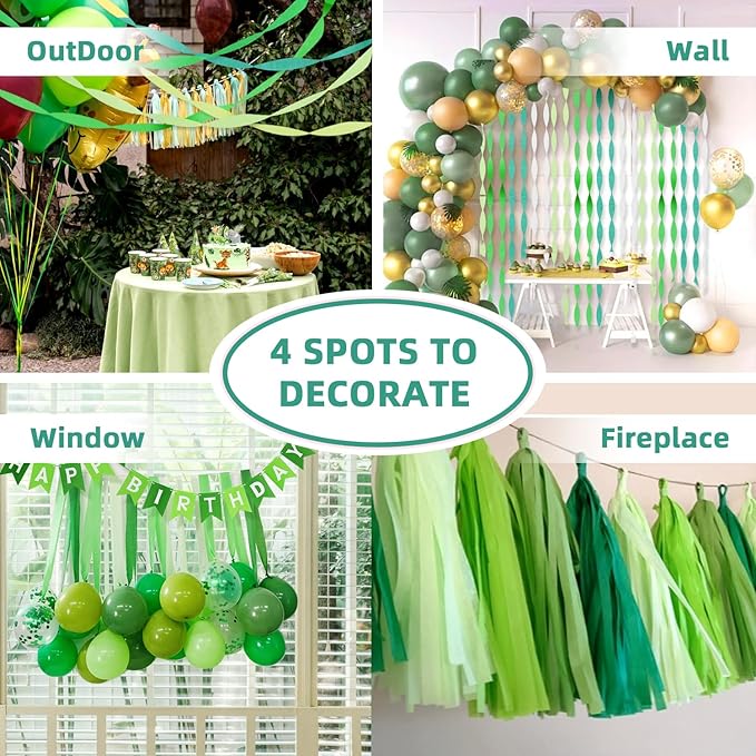 8 Pack Green White Crepe Paper Streamers Rolls, 656ft Party Streamers - Image 5