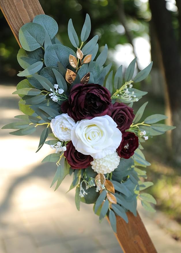 Artificial Burgundy Wedding Arch Flower Swags Set of 2 - Image 6