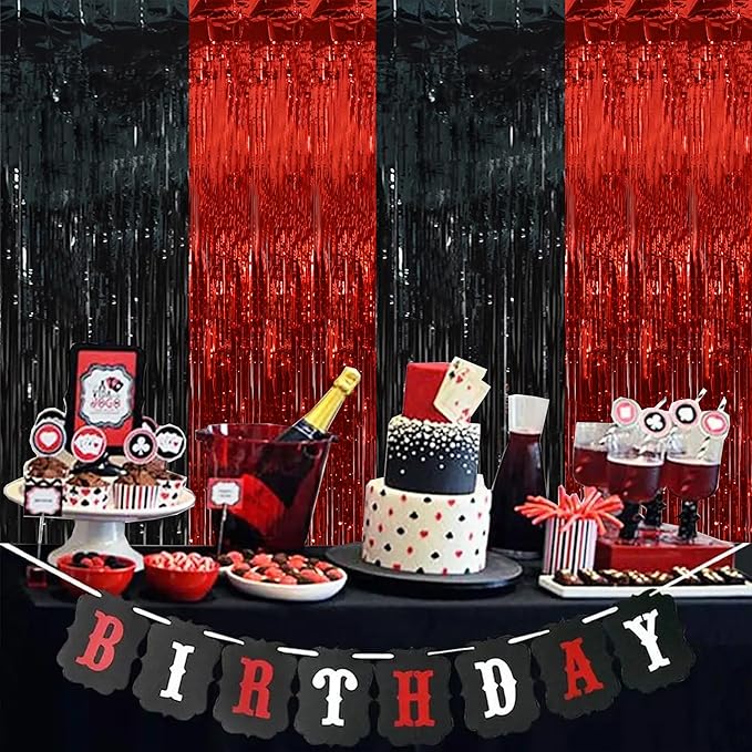 BEISHIDA 2Pcs Red Black Door Streamer Casino Backdrop Foil Fringe Tinsel Casino - Image 3
