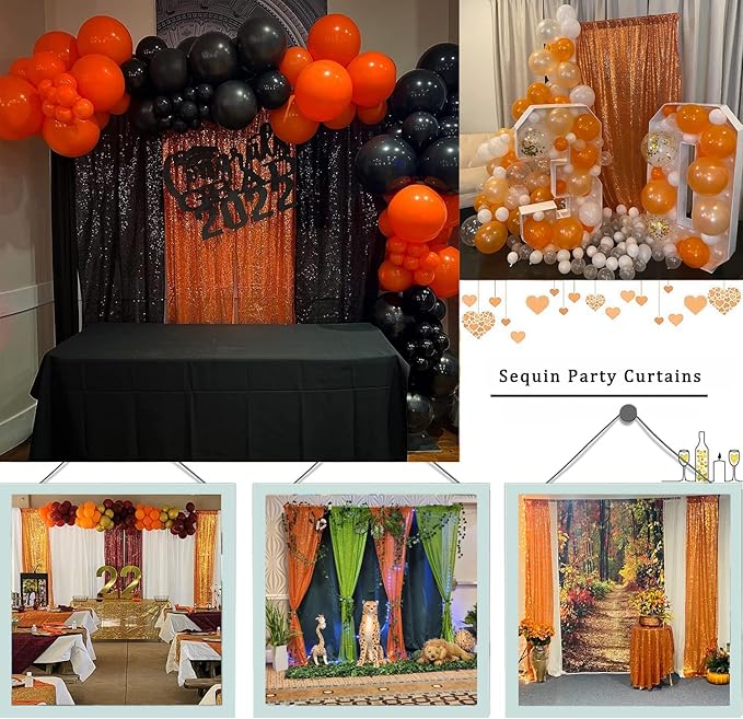 Orange Sequin Backdrop Curtain 2FTx8FT 4 Panels Glitter Drapes Sparkly - Image 3