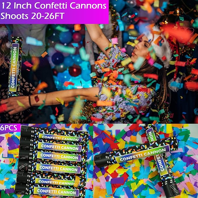 Biodegradable Confetti Cannon 6 Pack Multicolor Party Popper Shooters, 12 Inch - Image 4