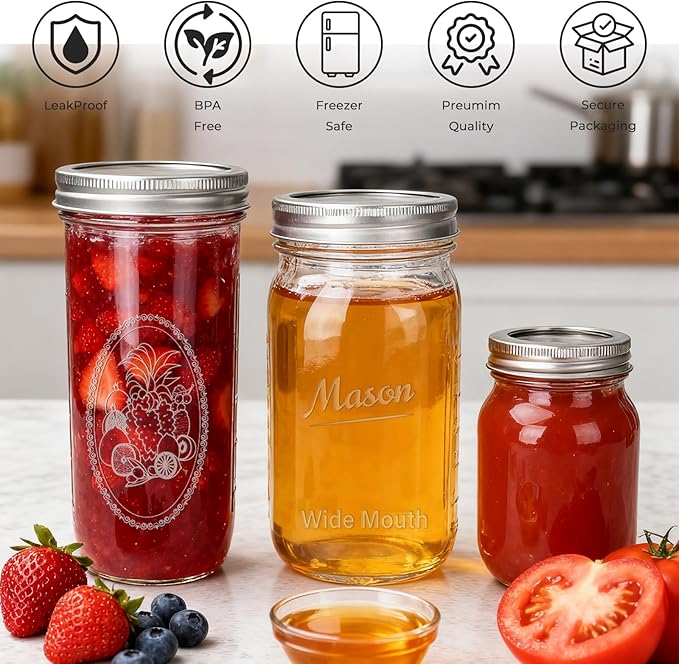 CycleMore Mason Jars Bundle, 12 Pack J Canning Jars - Image 3