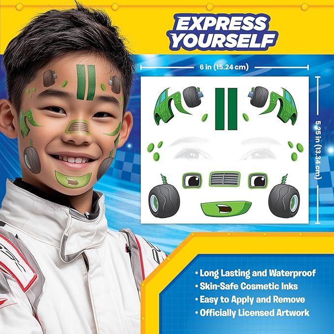 Blaze Costume Face Temporary Tattoos – Kids Temporary Tattoo Set Featuring - Image 4
