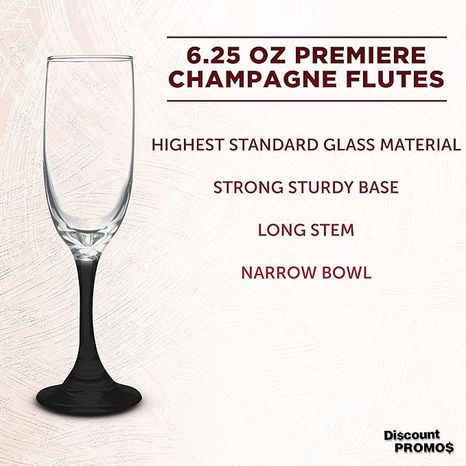 DISCOUNT PROMOS Premiere Champagne Flutes 6.25 oz. Set of 10, Bulk Pack - Image 3