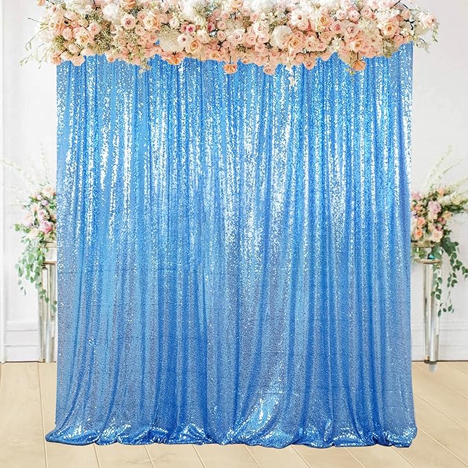 ShiDianYi Sequin Backdrop 8x8 FT Baby Blue Photo Booth Backdrops Curtain - Image 5