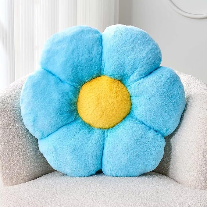 Blue Flower Pillow, 17.7" Flower Shaped Plush Decorative Throw Pillow by Kcvvcr