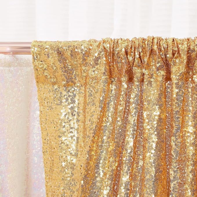 Poise3EHome Gold Sequin Backdrop Curtain, 4 Pieces 3FT x 8FT Sequin Backdrop - Image 4