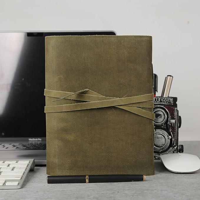 Handmade Leather Journal 8x6 Inch | Green Vintage Notebook - Image 5