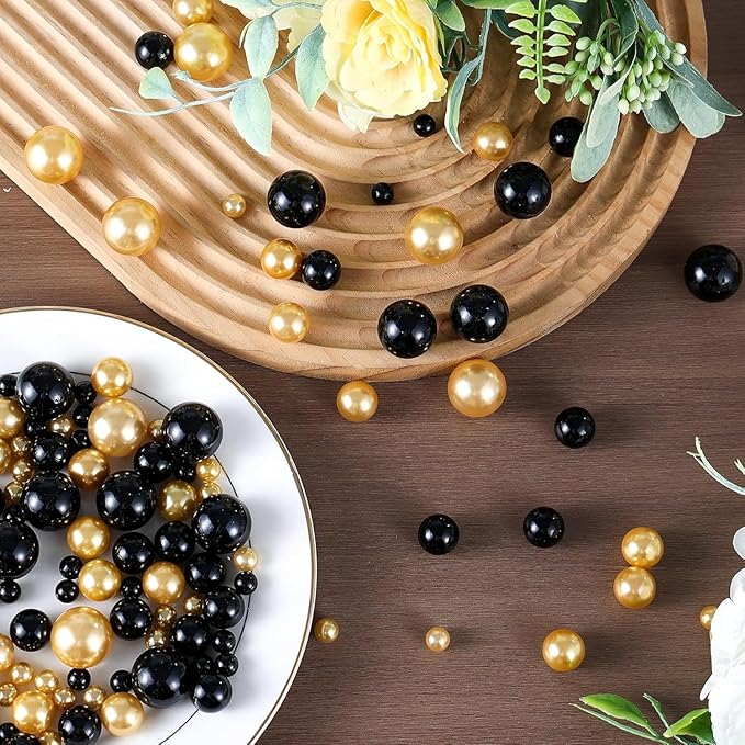 260Pcs Black and Gold Glossy Beads - Image 5