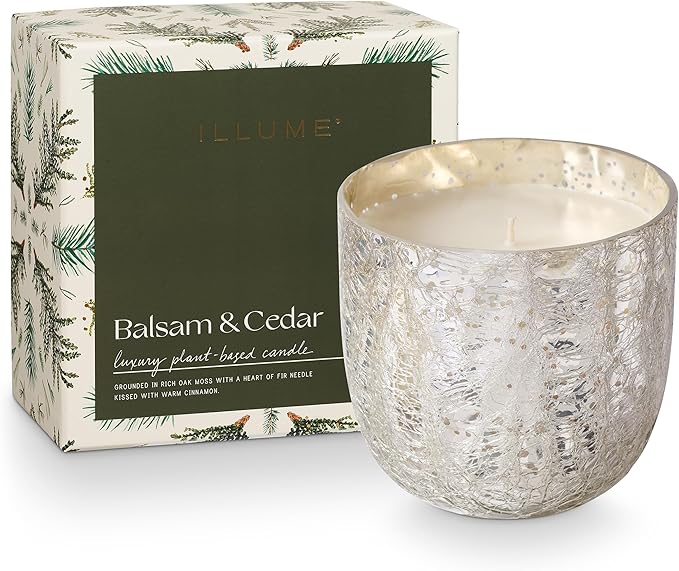 ILLUME Large Boxed Crackle Glass Candle, Balsam & Cedar by ILLUME