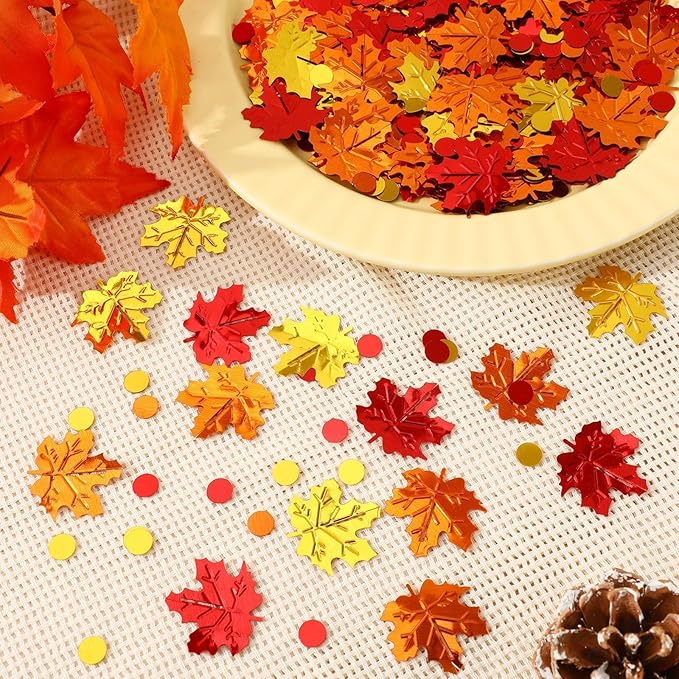 MARFOREVER Maple Leaf Fall Confetti, Thanksgiving Metallic Foil Confetti Autumn - Image 6