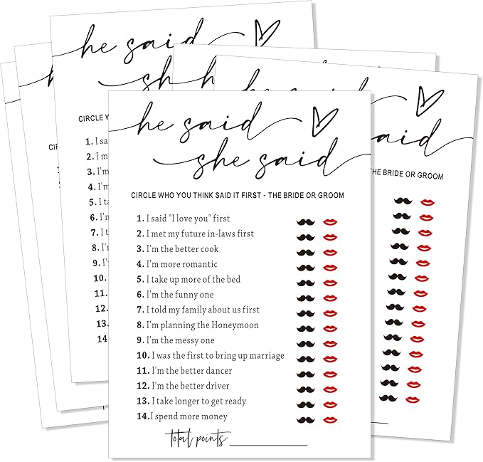 Fun Bridal Shower Games Set 25 Weddin Games Cards He Said She Said by Unknown