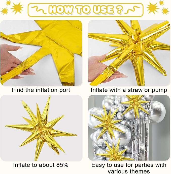 Black Gold Silver Star Balloons - Image 6