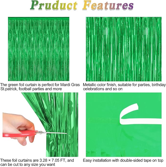 2 Pack Tinsel Backdrop, 3.28 FT x 7.05 FT Green Party Decorations, Metallic - Image 4