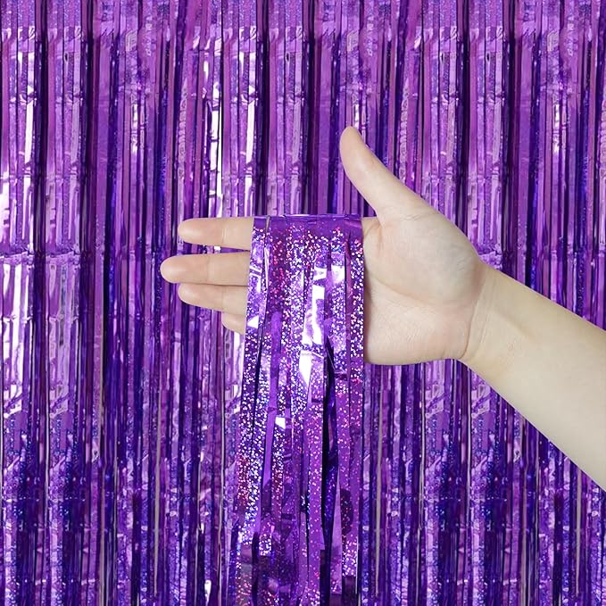 QRabbit 4 Pack Purple Tinsel Foil Fringe Curtains - Image 3