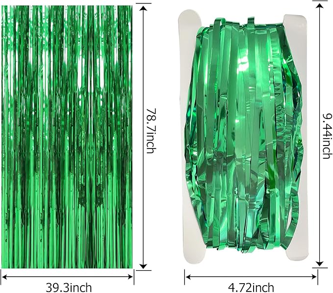 5 Pack Foil Curtain Backdrop Green Metallic Tinsel Foil Fringe Curtains Photo - Image 7