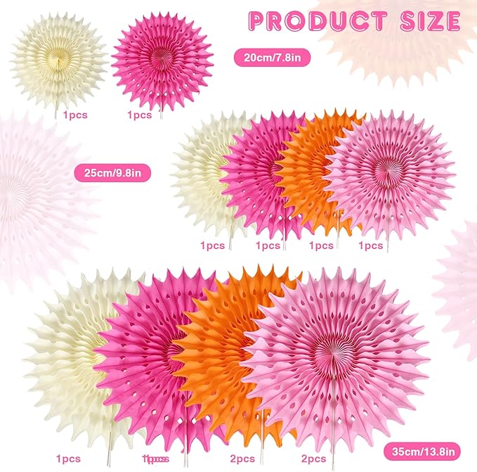 BestoFun 12PCS Paper Fans Hot Pink and Orange Party Decorations Tissue Paper - Image 3