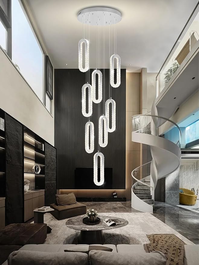8 Rings Crystal Chandelier, H 118" Modern Silver Pendant Light Luxury Foyer - Image 7
