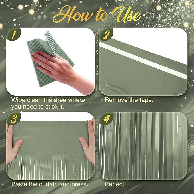 2 Pack Metallic Lime Green Fringe Backdrop, 3.2x8.2ft Shining Foil Tinsel - Image 6