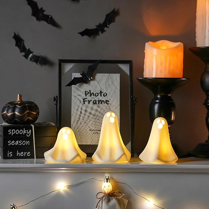 Ceramic Ghost Decor, Battery Powered White Mini Ghost Figurines - Image 9