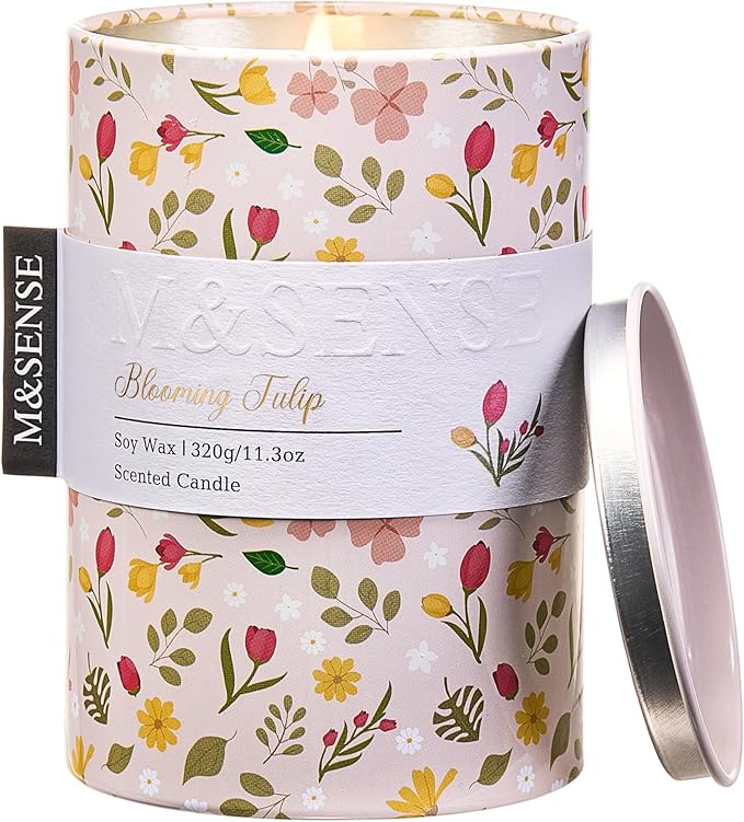 M&SENSE Blooming Tulip Scented Candle, Medium Jar Candle 11.3oz Natural Soy Wax by MSENSE