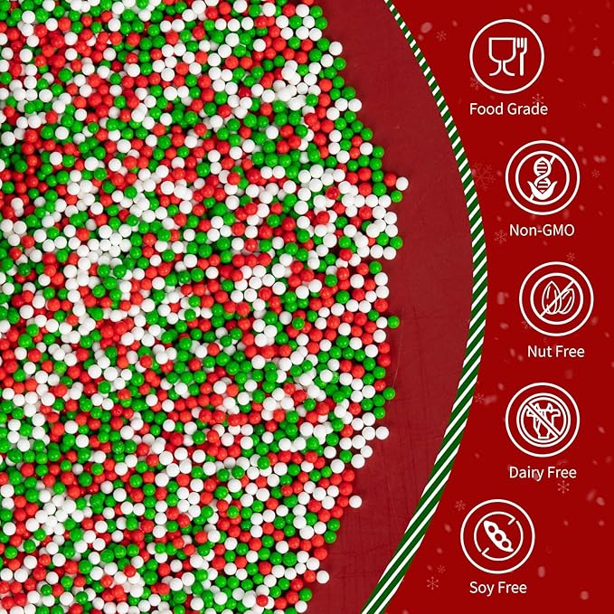 Christmas Nonpareils Sprinkles for Cake Decorating, 130g White Red and Green - Image 3