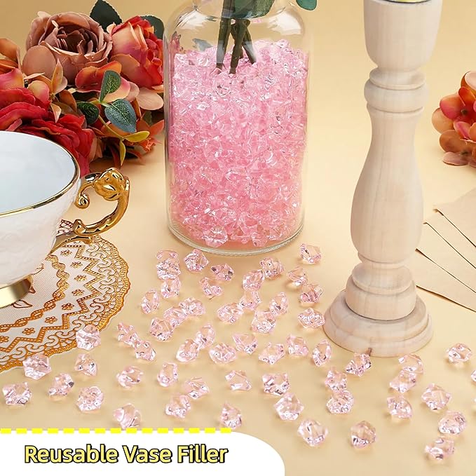 YATOJUZI 500pcs Fake Ice Cubes Pink Acrylic Crushed Rocks Vase Fillers Plastic - Image 4