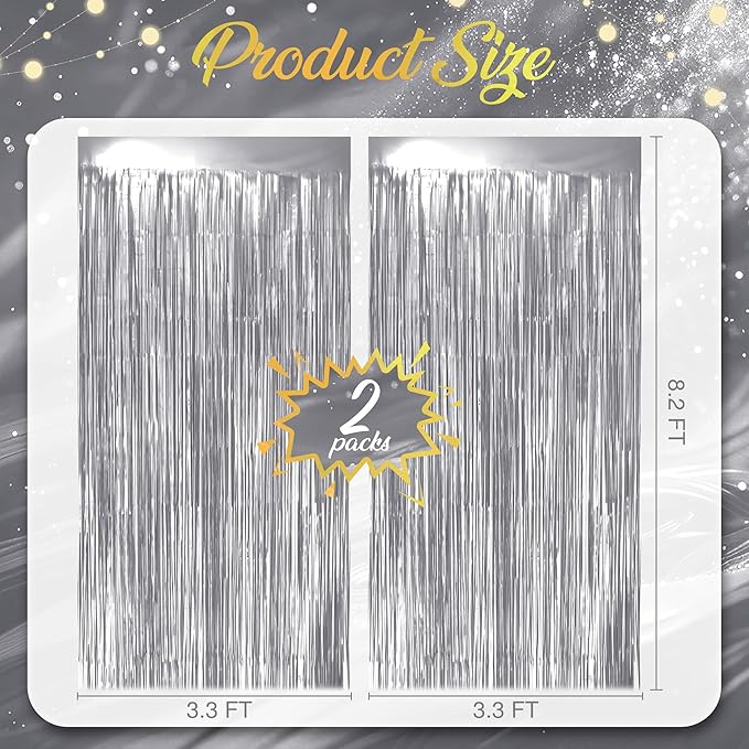 2 Pack Metallic Silver Fringe Backdrop, 3.2x8.2ft Shining Foil Tinsel Curtains - Image 4