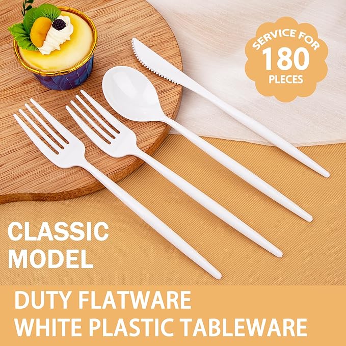 Supernal 180PCS White Plastic Silverware, Disposable Silverware Include 60 Forks - Image 8