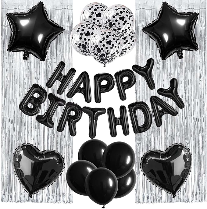 29 Pcs Black Silver Birthday Party Decorations by WEIKA