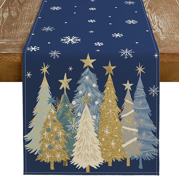 GEEORY Christmas Table Runner 13x36 Inch, Xmas Trees Snowflakes Holiday by GEEORY