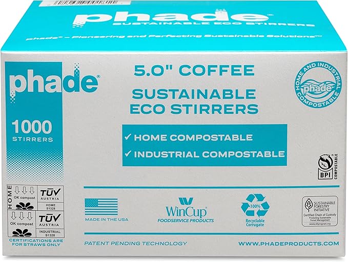 phade Eco-Friendly Cocktail and Coffee Straws/Stirrers 6, 6 Pack by phade