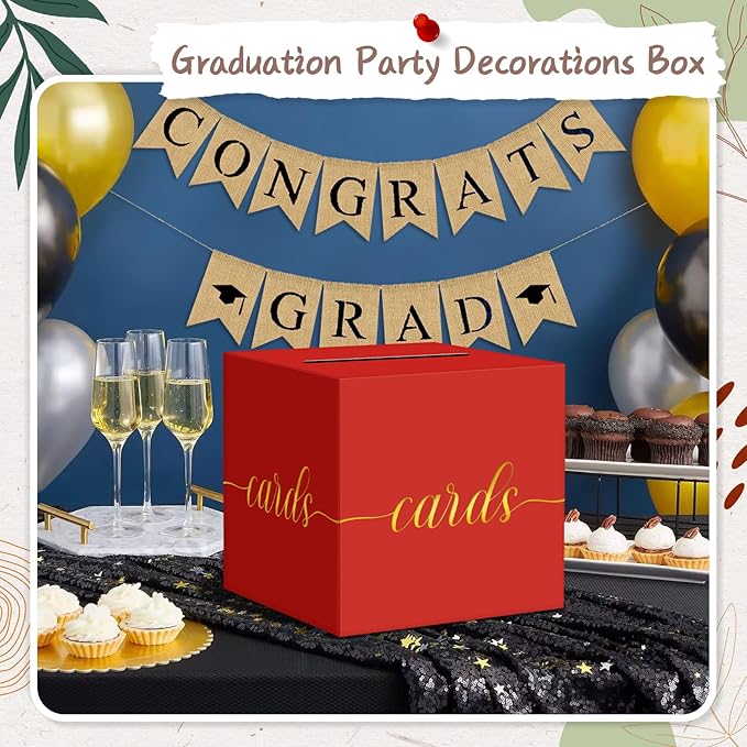 QIKSION Red Graduation Card Box, Wedding Reception, Baby Shower - Image 5