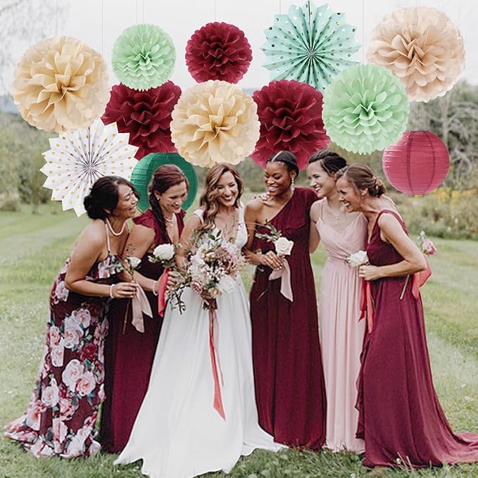 Sage-Olive Green Burgundy-Champagne Boho Party-Decorations - Image 7