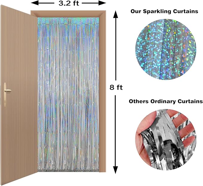 Melsan Foil Curtain, 2 Pack 3.2 ft x 8.2 ft Silver Tinsel Foil Fringe Curtains - Image 9