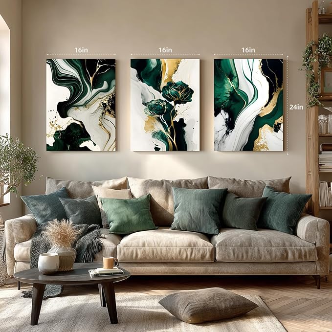 IAFWZX Framed Green Gold Abstract Wall Art, Emerald Marble Textured Wall Decor - Image 4