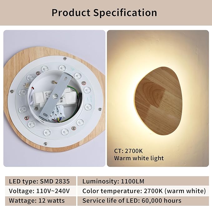 Modern Minimalist Plug in Wall Sconces, 9.4'' Plug-in Or Cordless Wood - Image 6