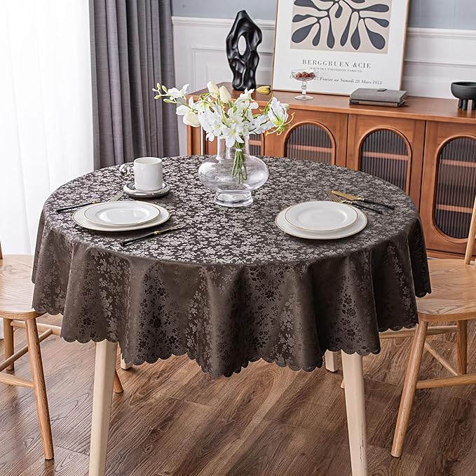 Smiry Round Table Cloth, Waterproof Heavy Duty Vinyl Tablecloths, Wipeable - Image 6