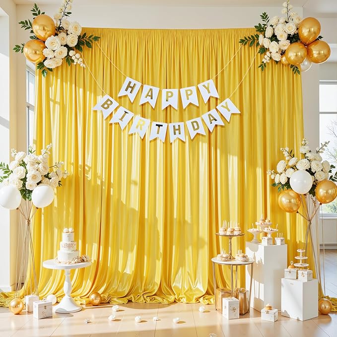 10x10 ft Yellow Gold Glitter Backdrop Curtain - Image 3