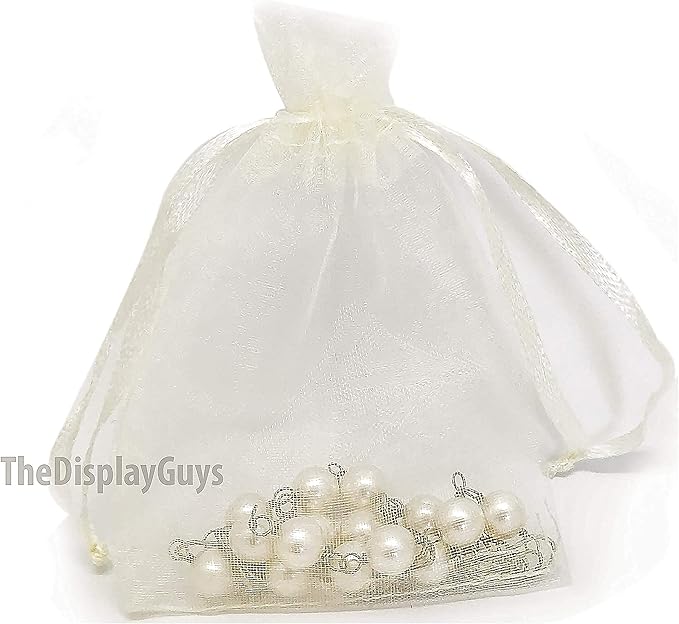 TheDisplayGuys 100-Pack XS 2 x 2 3/4" Cream/Beige Sheer Organza Gift Bags - Image 4