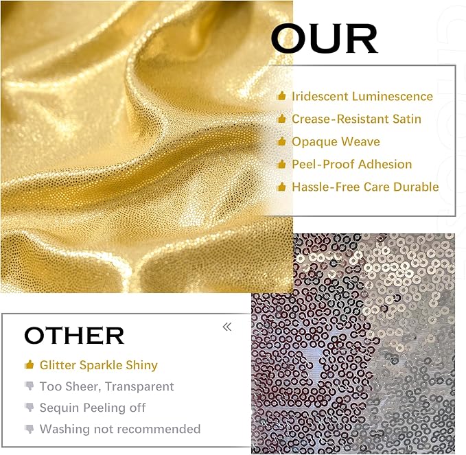 PartyVillage 50x10FT Gold Sequin Backdrop Curtain -10 Panels 5x10FT Wrinkle - Image 2