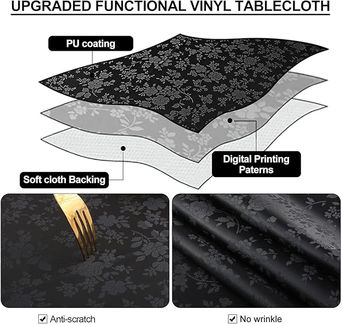 Smiry Rectangle Table Cloth, Waterproof Heavy Duty Vinyl Tablecloths, Wipeable - Image 3