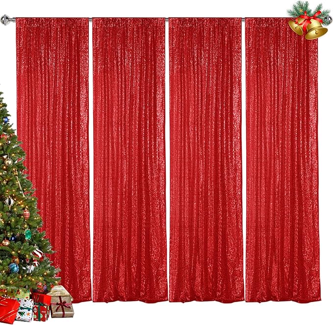 Hahuho Red Sequin Backdrop Curtain, Party Decoration（4 Panels, 2FT x 8FT by Hahuho