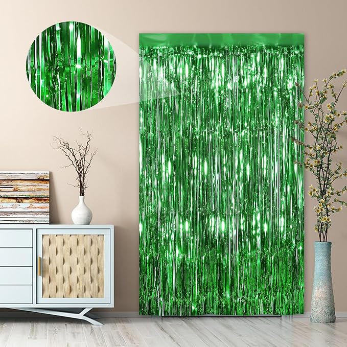 Green Fringe Curtain Party Streamers 2Pack 3.3 x 8.3 Ft Foil Fringe Backdrop - Image 4