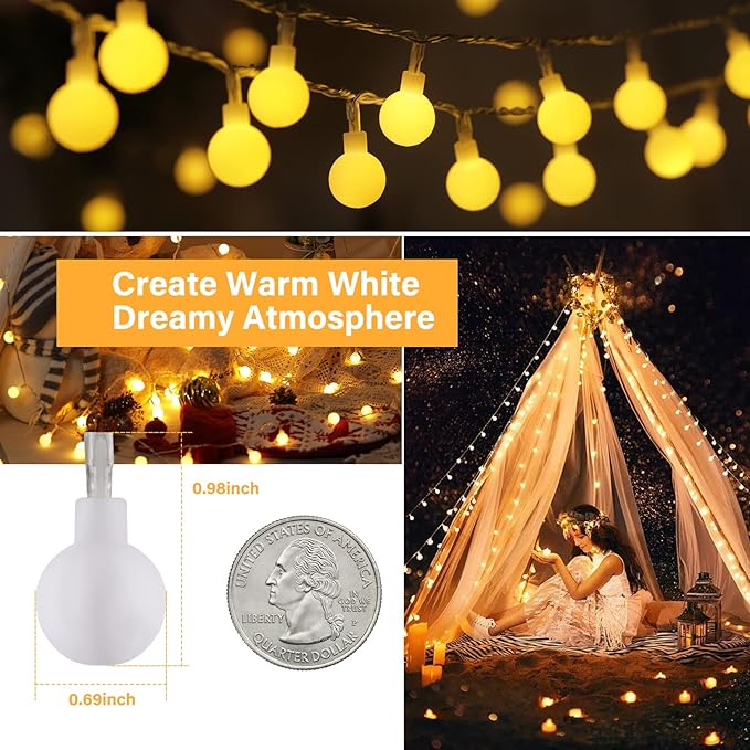 Minetom Globe String Lights, 33 Feet 100 Led Fairy Lights Plug in, 8 Modes - Image 4