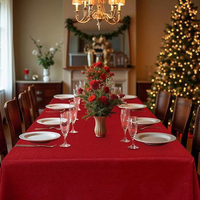 Fitable Faux Linen Christmas Tablecloths 2 Pack, Burlap Textured Fabric - Image 2