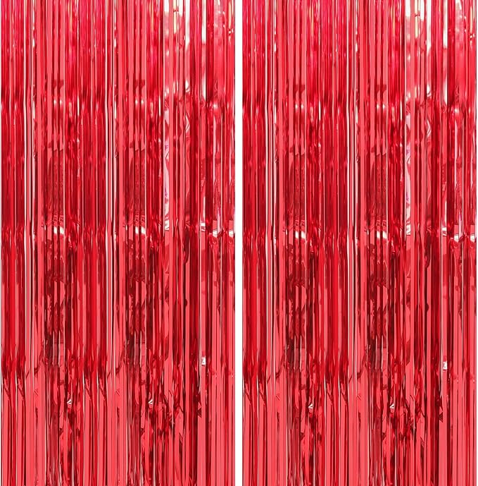 Crosize 4 Pack 3.3 x 9.9 ft Red Foil Fringe Curtains Party Decorations by Crosize