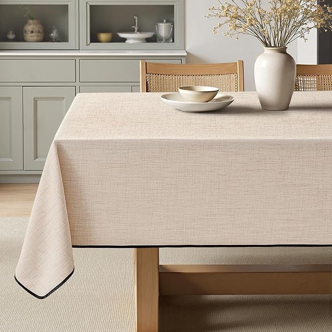 MIULEE Ivory-Black Linen Tablecloth 60x104 Inch Rectangle Table Cloth Waterproof by MIULEE