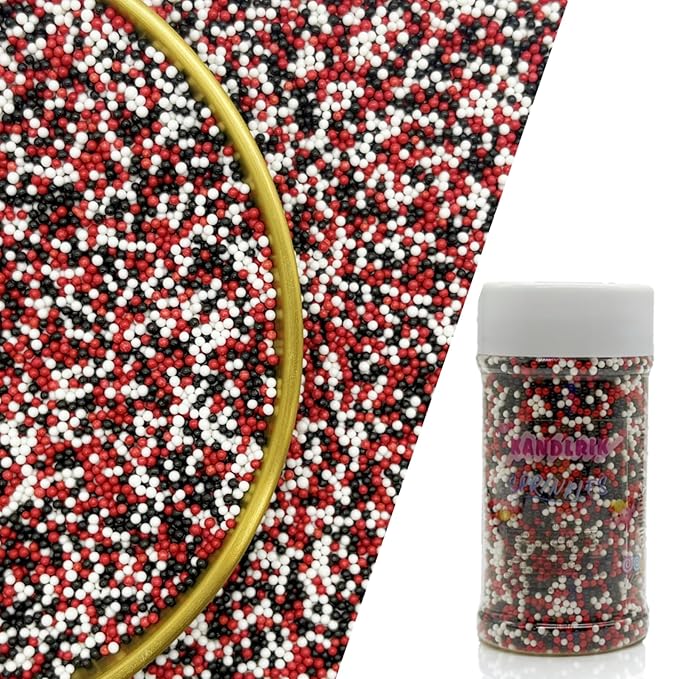 Edible Red & Black & White Sprinkles Candy 2mm Mini Pearls Cake Decorations by KandlrikMagicSprinkles
