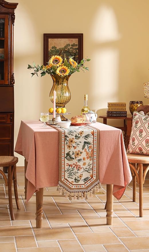 Vintage Linen Table Runner, Floral Table Runners 87 Inches Long, Soft and - Image 7